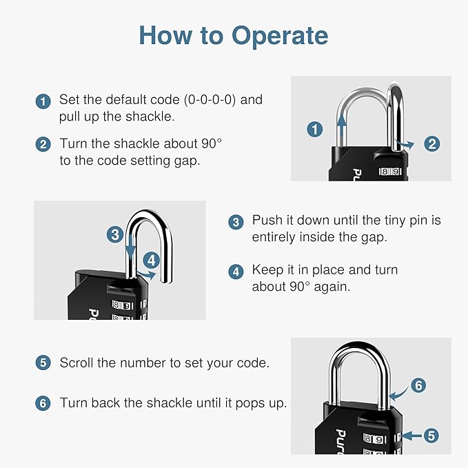 Puroma 3 Pack Combination Lock for Locker 4 Digit Outdoor Waterproof Padlock for School, Gym, Sports, Fence, Toolbox, Gate, Case, Outdoor, Hasp Storage, Cabinets (Black)