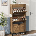 Shoe Cabinet Storage for Entryway with 3 Flip Drawers and 1 Top Drawer, Freestanding Hidden Narrow Shoe Cabinet with Metal Legs for Foyer, Hallway (Brown)