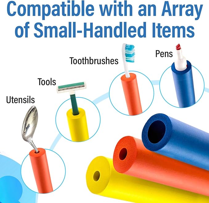 Impresa Foam Grip Tubing - Customizable Multi-Color, Blue/Red/Yellow 6-Count Slip-Resistant Grip Tubes for Built-Up Handles - Adaptive Equipment & Adaptive Silverware for Stroke Patients