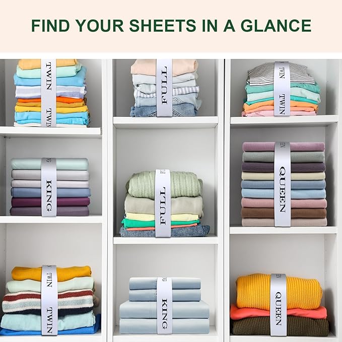 20 Pcs Bed Sheet Organizer and Storage Label Bands for Linen Closet-Elastic Bedding Sheet Keeper Straps for Bedsheet Sets (Mix 20PCs)