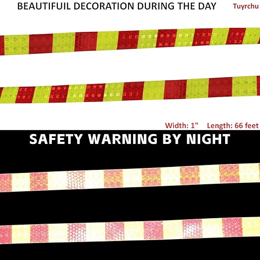 Reflective Tape Outdoor Waterproof 1 inch X 66 feet, High Visibility Hazard Conspicuity Warning Safety Industrial Marking Tape
