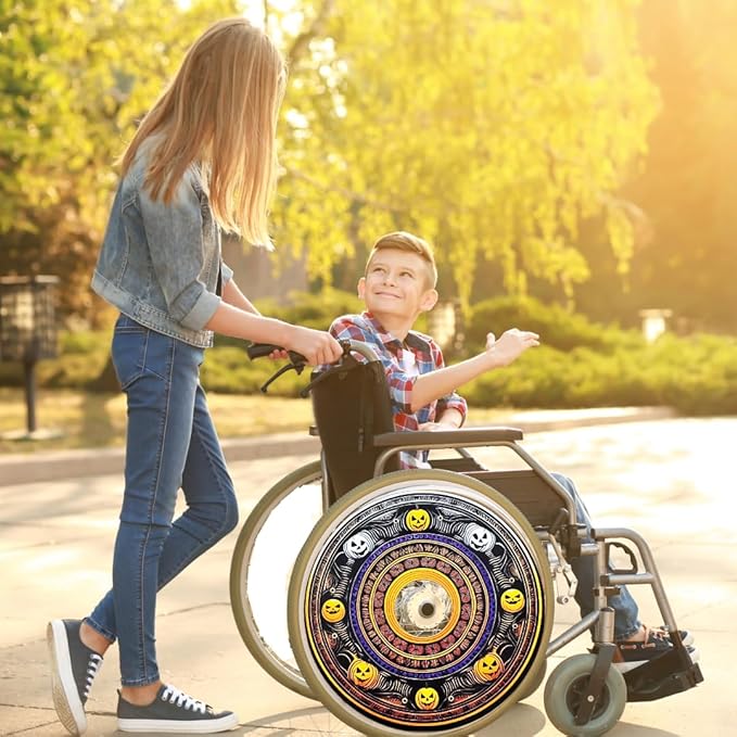 Designer Cover for Wheelchair Wheels, Enhances Aesthetics, Easy Install/Remove, Lightweight, New Matt Finish (Laughing Pumpkin)