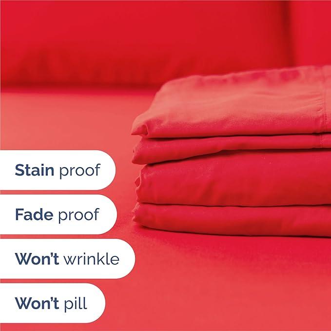 Split King 7 Piece Sheet Set - Cooling & Breathable Bed Sheets - Hotel Luxury Bed Sheets for Women, Men, Kids & Teens - Bedding w/Deep Pockets & Easy Fit - Soft & Wrinkle Free - Split King Red Sheets
