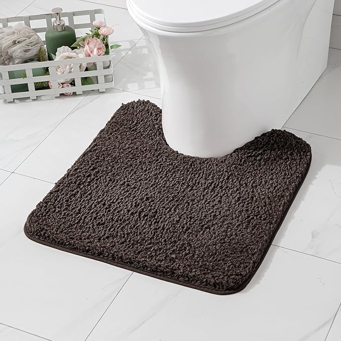 MIULEE Microfiber Toilet Bath Mat U-Shaped Contour Shaggy Bathroom Rugs Non Slip Extra Thick Soft Bath Rug Absorbent Water for Bathroom Commode Machine Washable(20x24 Inch, Brown)