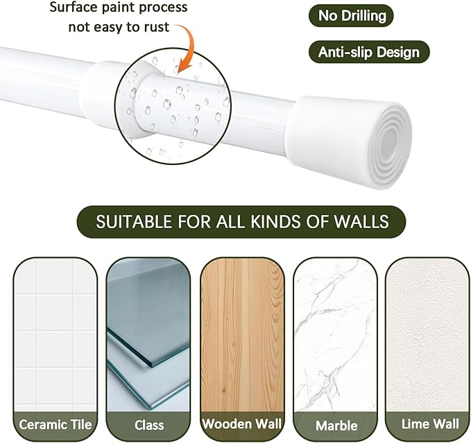 Sliding Door Security Bar, Window Security Bars Adjustable Sliding Door Lock Bars with Rubber Tips, Diameter 1.2" Window Safety Lock Bar Stopper (16''-28'', 1, Count)