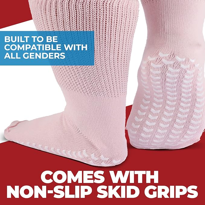 FORTIVO 2 Pairs Extra Wide Socks For Swollen Feet, Non-Slip Hospital and Diabetic Socks for Men and Women