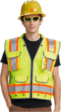 AYKRM Heavy Woven cotton High Vis Reflective work construction safety vest for men Class 2 with ipad Cargo Pockets