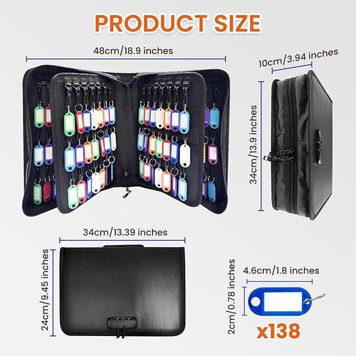 138 Position Key Organizer with Combination Lock, Waterproof Fireproof Zippered Key Case, Key Holder Box for Rental Management Real Estate Sales Hotel Executives