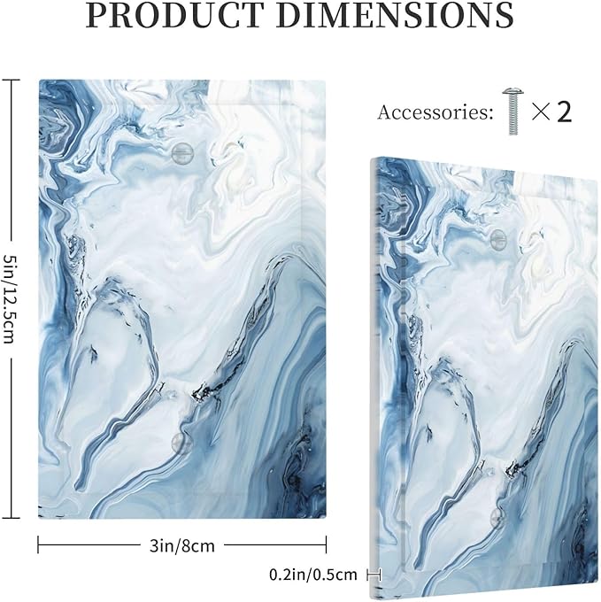 Light Blue Marble Texture Abstract Print Light Switch Cover Plate 1 Gang No Device Blank Electrical Wall Plates Faceplate Decorative Switch Plate Covers for Bathroom Kitchen Home Decor