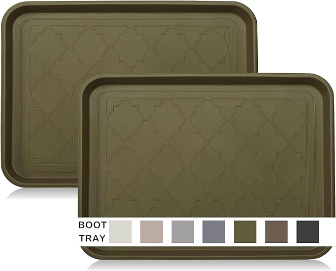 Boot Tray for Entryway Indoor, Heavy Duty Shoe Mat Tray 2 Packs, 16.7"x12.8" Waterproof Mat with Raised Edge, Outdoor Multi-Purpose for Boots, Shoes, Garden