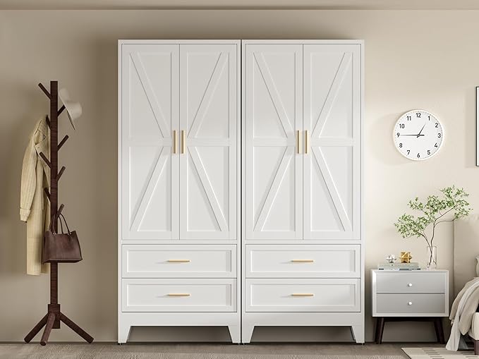 COFaR 71 Farmhouse Metal Wardrobe Closet with Hanging Rod