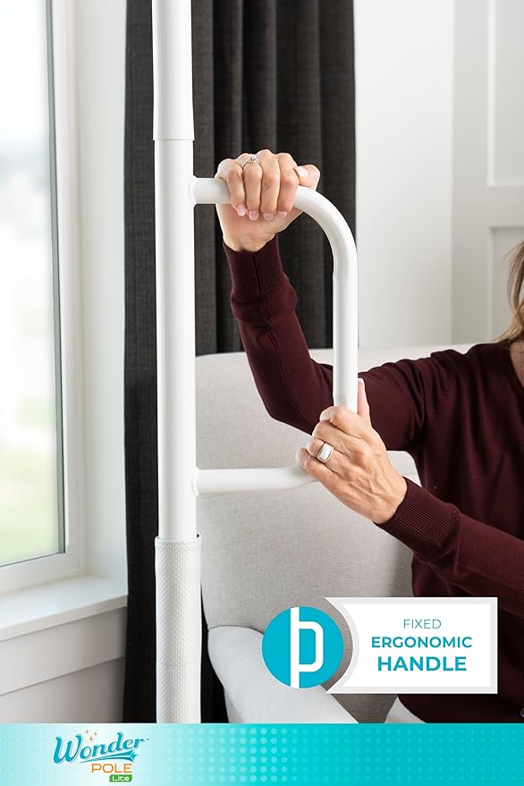 Stander Wonder Pole Lite, Adjustable Floor to Ceiling Safety Grab Bar with Security Support Handle for Fall Prevention, Tension Mounted Transfer-Pole for Adults, Seniors, and Elderly, White