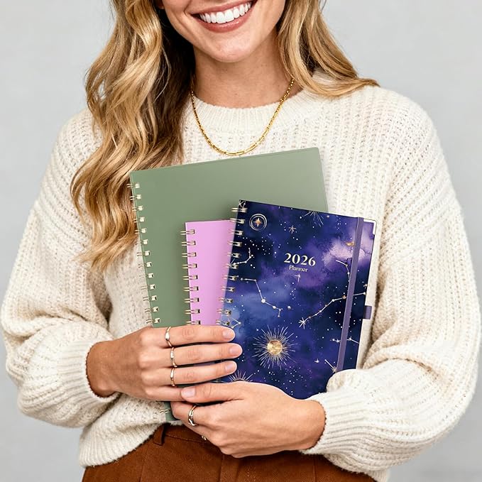 AHGXG 2026 Planner, Weekly and Monthly Planner for Women, Jan 2026 - Dec 2026, Medium Size (5.7" x 8.3"), Calendar 2026, Hardcover with Monthly Tabs, Spiral-Bound, Black-Starry Sky