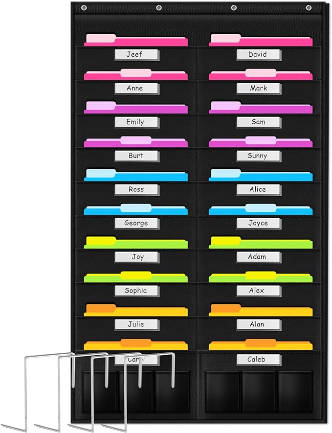 Godery Heavy Duty Storage Pocket Chart for Classroom and Office,Clear Storage Pocket Chart for Files Folder (20+6 POCKETS & NAMETAG)