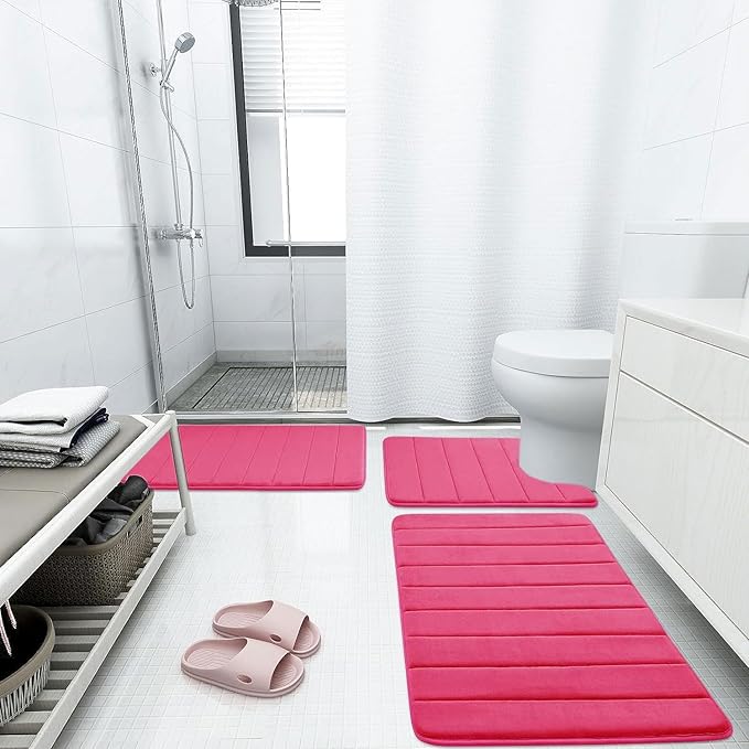 Buganda Memory Foam Bath Mat, 59" x 17", Ultra Soft and Non-Slip Bathroom Rugs, Water Absorbent and Machine Washable Bath Rug Runner for Bathroom, Shower, and Tub, Deep Pink