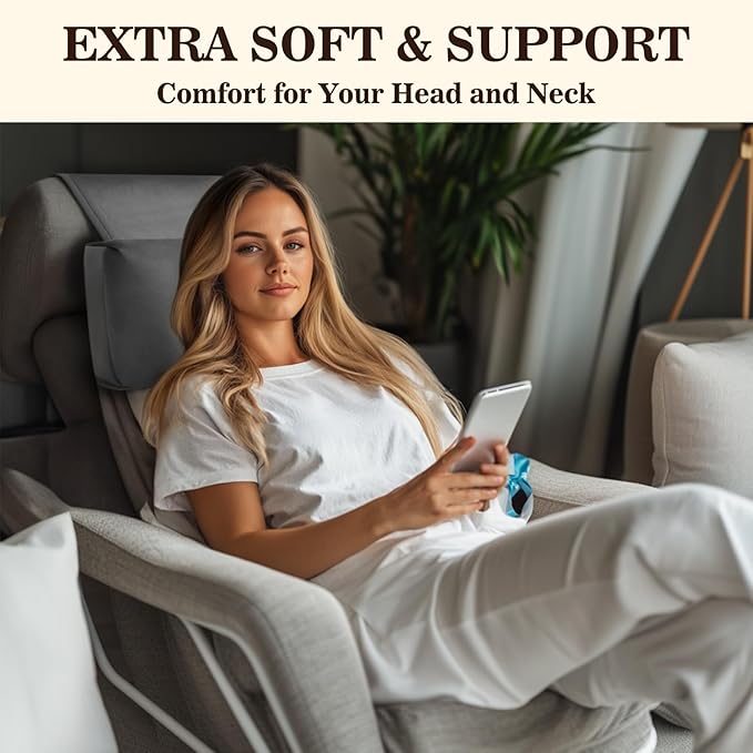Recliner Headrest Pillow, Adjustable Neck & Head Support Pillow, Soft Velvet Non-Slip Headrest for Recliner, Couch, Chair, Sofa