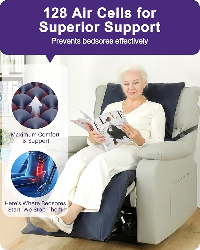 Kekoy Alternating Air Pressure Mattress Pad for Recliner Chair, Upgraded Anti-Slip Design, Pressure Relief Cushion & Bedsore Prevention for Elderly, Quiet Pump, Waterproof Cover for Home Hospital Use