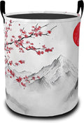 Japan Fuji Mountain Laundry Basket, Cherry Oxford Cloth Laundry Hamper With Handle Foldable Portable Clothes Storage Basket Storage Bag For Laundry Room/Bathroom/Bedroom/Dormitories