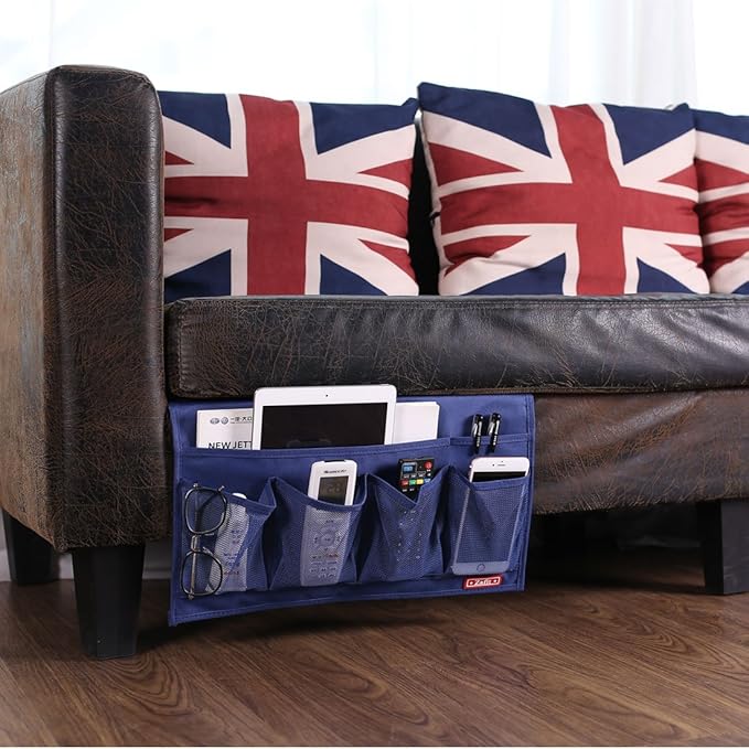 6 Pockets Bedside Storage Organizer, Table cabinet Storage Organizer Bedside Organizer Caddy for Remotes Phone Glasses (6 Pockets-Blue)