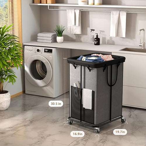 150L Large Laundry Basket with Wheels, Rolling Laundry Hamper with Removable Laundry Bag & Metal Frame, Oxford Fabric Dirty Clothes Hampers for Bedroom, Laundry Room, Bathroom, Dorm(Grey)