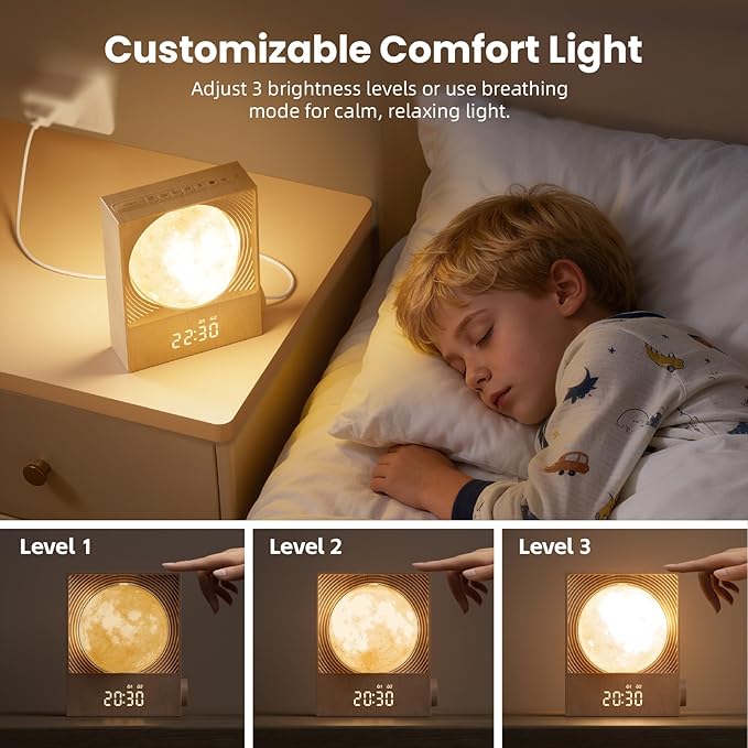 Sunrise Alarm Clocks for Heavy Sleepers,Rotatable Moon Light with Gentle Wake-Up,Clock Night Lamp for Bedrooms - Snooze,10 Light Effects,10 Nature Sounds,15 Ringtones for Adults,Kids,Nursery