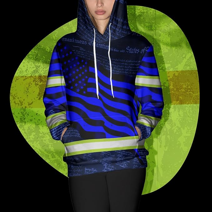 US Flag High Visibility Hoodie for Men Reflective Hoodie Safety Workwear for Worker Runner Patriotic ACC02