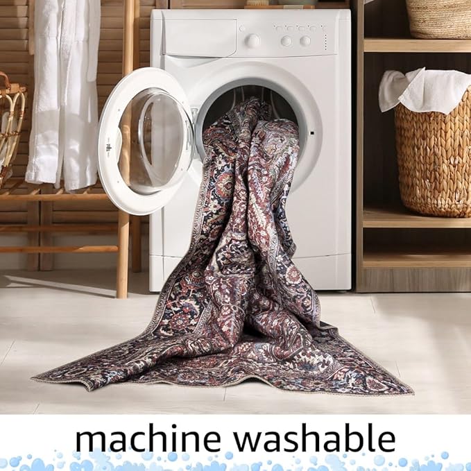 Keen Home Design 2x7 Rug - Machine Washable Runner Rug with Non-Slip Backing, Ideal for Hallway, Entryway, Kitchen, Laundry Room - Vintage, Easy Clean, Durable, Low Pile Rug - (2'6" x 7')