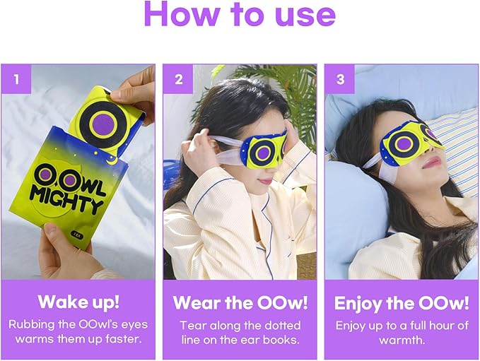 OOwl Mighty Steam Eye Mask, 12 Pack Disposable Self-Heating Warm Compress for Dry Eyes, Puffy Eyes, and Fatigue Relief, Unscented Heated Sleep Mask for Travel, Spa, Home & Gifts for Women & Men