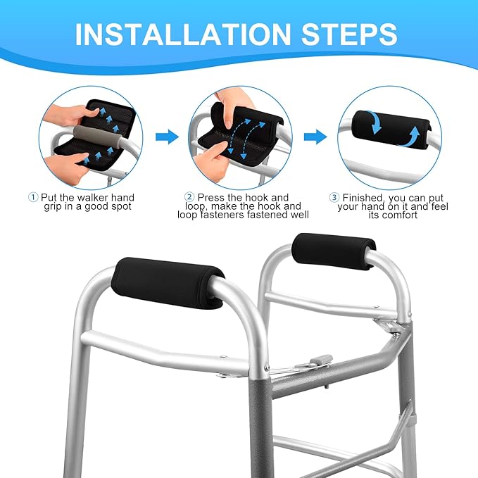 supregear Walker Grips (2 Pack), Soft Padded Hand Covers, Non-Slip Comfortable Cushion Padding for Folding Walker Handle, Moisture Wicking Mobility Accessory