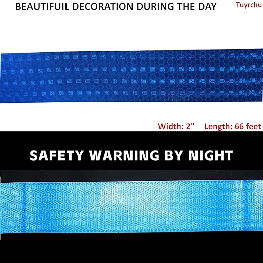 Industrial Reflective Tape Blue 2 inch Wide, Outdoor Waterproof Hazard Conspicuity Warning Marking Tape (66 feet)