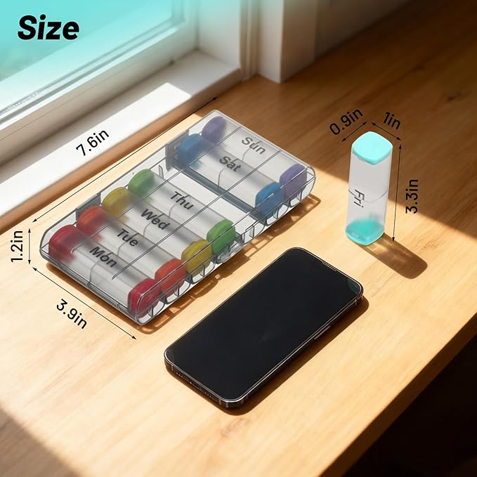 Weekly Pill Organizer 2 Times a Day - 7 Day AM PM Pill Box, Large Travel Pill Case & Supplement Container for Daily Medication, Vitamins, Fish Oils, Portable Pill Holder Storage, Translucent