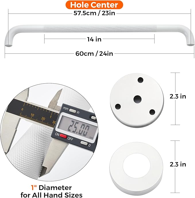 Grab Bars for Shower, 1 Pack 24-Inch Anti Slip Shower Handles for Elderly, Safety Shower Grab Bar, Stainless Steel Handicap Grab Bars for Bathroom (White 1" Diameter)