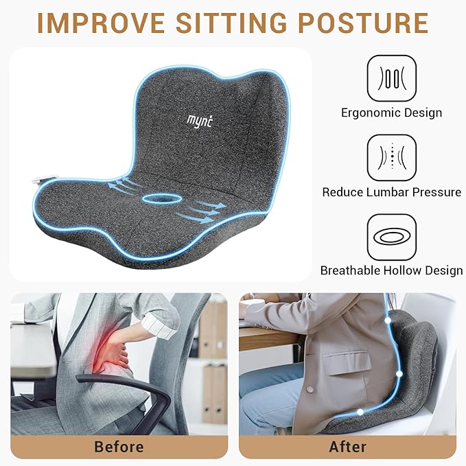 Mynt Lower Back Massager, Shiatsu Hip Massager, Lumbar Rolling Massage Seat Cushion with Heat, Foldable Ergonomic Support Cushion for Home Office Help Improve Sitting Posture, Gift for Mom