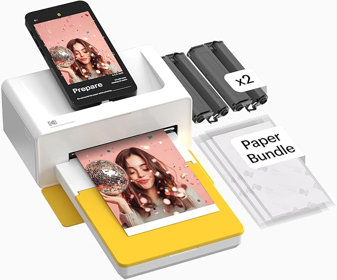 KODAK Dock Plus 4PASS Instant Photo Printer, 4x6” Portable Picture Printer, Bluetooth & Dock 2-in-1 Home and Gift Printer for iPhone & Android, 50 Sheets Bundle
