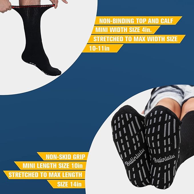 Bulinlulu Extra Width Socks for Swollen Feet-4 Pairs Hospital Grip Socks,Bariatric Socks,Diabetic Socks for Women Men 13-15