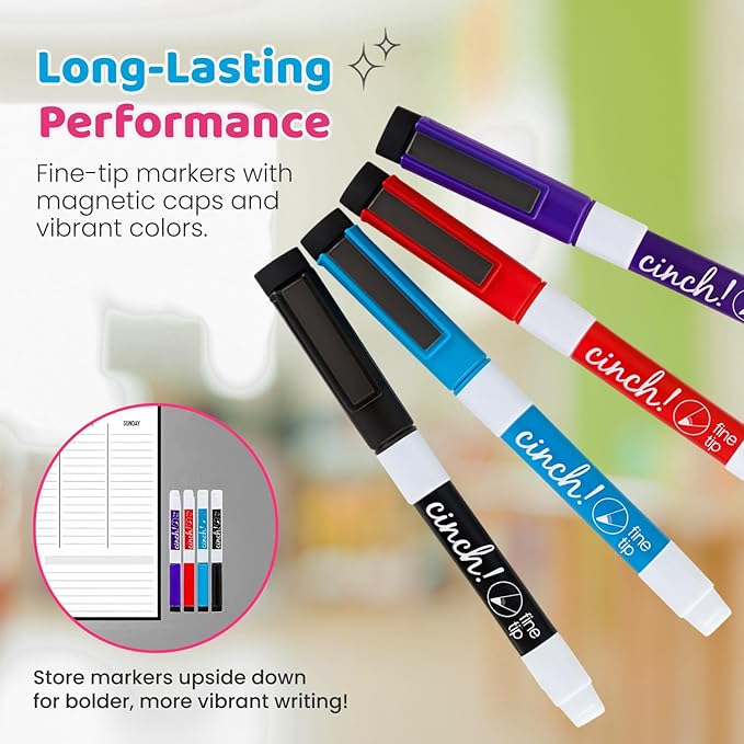 Cinch! Weekly Planner - 17x12-Inch Magnetic Weekly Calendar for Fridge and Meal Planner - Stain Resistant Dry Erase Whiteboard with 4 Fine Tip Markers and Eraser for Easy Scheduling