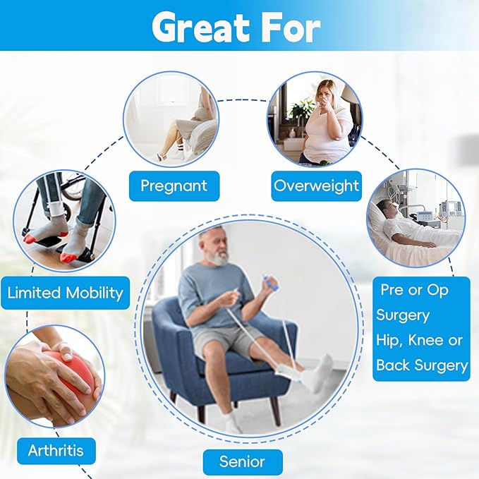 Sock Aid Kit, Sock Puller Aid Easy On and Off, Sock Assistant Device No Bending, Sock Aids for Putting On Socks and Sock Remover, Sock Helper for Seniors, Pregnant, and Limited Mobility (Grey)