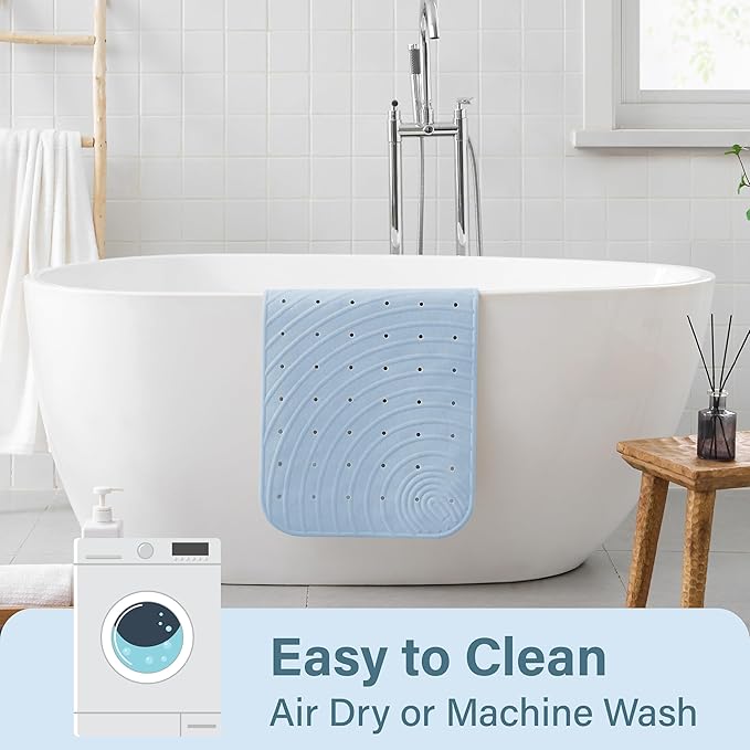 Extra Long Rubber Bathtub Mat, Non-Slip Shower Tub Mat, 39x16 Inch, Bath Tub Floor Mat with Suction Cups and Drainage Holes, Light Blue
