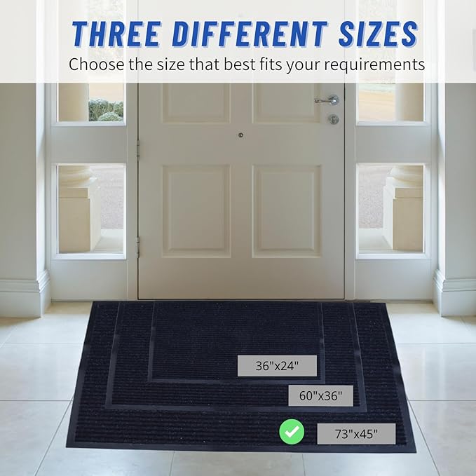 2 Pack Front Door Mat, 73"X45" Waterproof Indoor Outdoor Entrance Welcome Doormat Front Door Industrial Rug Ideal for Entrance， Patio, Muddy Shoe, Low Profile, Non-Slip, Easy to Clean — Grey