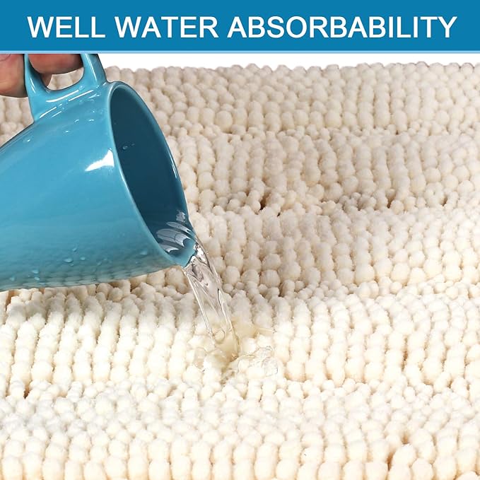 H.VERSAILTEX Bathroom Rugs Bath Mat Runner Rug Non Slip Kitchen Rug Extra Long Bath Rug Runners Oversized 59" x 20" Absorbent Washable Dry Fast Plush Area Rug for Bathroom/Bedroom - Ivory
