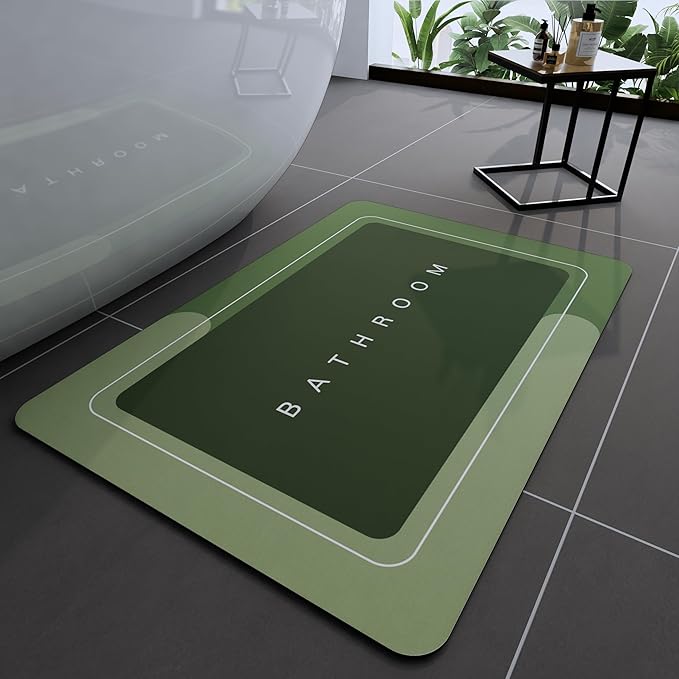 Bath Mat, Bathroom Mat Rugs Super Absorbent Shower Mats Non Slip Quick Dry Thin Rubber Mats for Bathroom Floor Fit Under Door, Shower Rug for Bathtub, Shower, Green