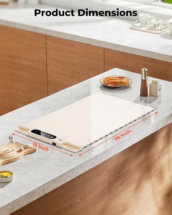 Electric Warming Mat for Food - Full Surface Fast Heating Silicone Tray with 3-Level Temperature, Auto-Off, Raised Feet for Table Protection, Versatile Warmer for Gatherings Parties Buffets