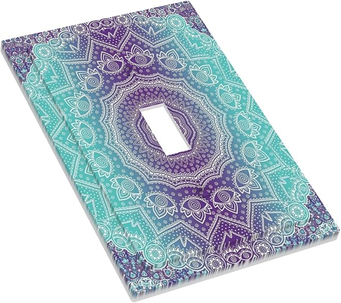 Light Switch Cover Ombre Modern Mandala Floral Geometric 1 Gang Wall Plate Cover Single Toggle Outlet Covers Decorative Switchplate Electrical Faceplate for Bathroom Bedroom Decor