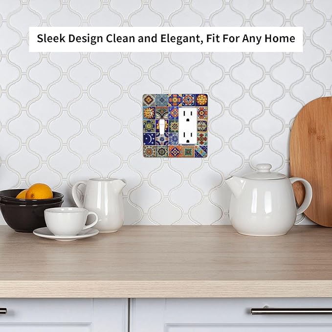 Outlet Covers Mid Century Talavera Shaped Tiles 1 Toggle 1 Rocker Combination Decorative Wall Plate Electrical Switch Plates Light Switch Cover Plate for Bedroom Bathroom Decor