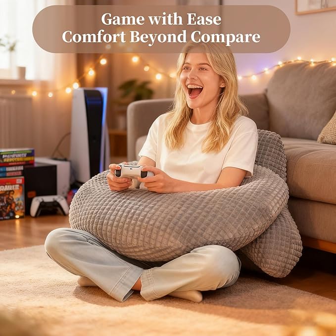Reading Pillow for Bed,U Shaped & Back Support Pillow for Bed,17" Backrest with Lumbar & Arm Support,Comfy Flannel Fabric,Lap Pillow for Gaming/Reading/Watching TV,Gray