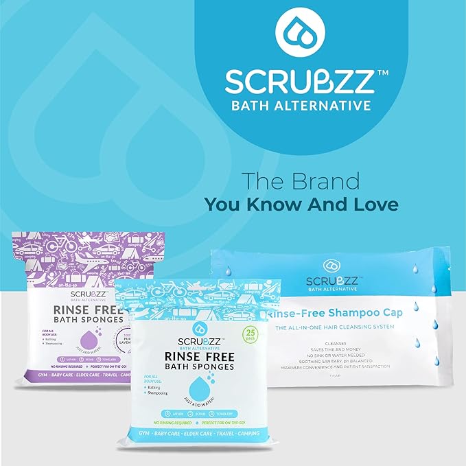 Scrubzz Shampoo Cap No Rinse for Elderly and Bedridden Patients, Rinse Free Shampoo Cap for Post Surgery and Hospital Stays, Waterless Hair Washing Shower Caps - 1 Pack