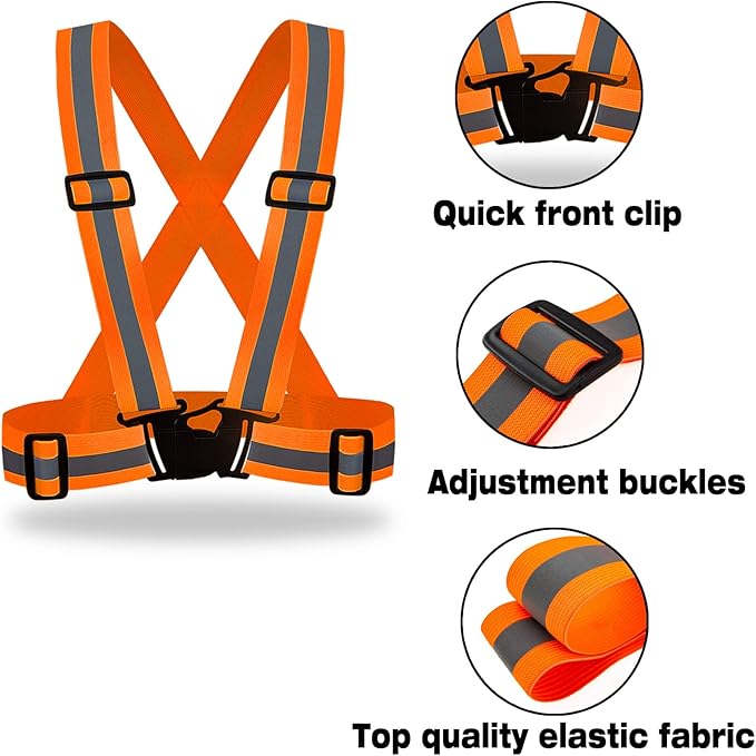 DUSKCOVE 2 Pack Hi Vis Safety Vests - Adjustable Bright Neon Color High Visibility Reflective Safety Straps Gear for Traffic Control, Running, Cycling