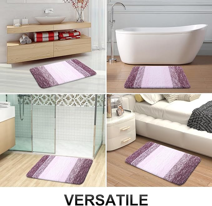 OLANLY Bathroom Rug Set 2 Piece, Soft Absorbent Microfiber Bath Mats and U-Shaped Contour Toilet Rug, Non-Slip, Machine Wash Dry, Plush Shaggy Bath Mats for Bathroom (24"x16"+24"x20", Mauve)