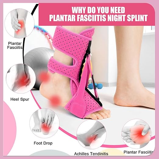 Plantar Fasciitis Night Splint-Upgrade 3 Adjustable Planter Facetious Relief Brace,Plantar Fasciitis Relief Women Men Straps,Support Relief Foot Drop Achilles Tendonitis Day Night(Pink-1PC)