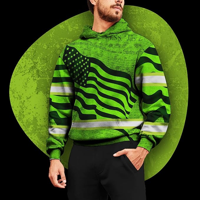 US Flag High Visibility Hoodie for Men Reflective Hoodie Safety Workwear for Worker Runner Patriotic ACC02